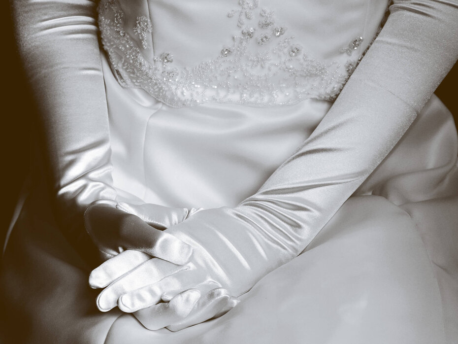 R22 Elegante Brauthandschuhe 37cm Satin Hochzeit Braut Handschuhe 