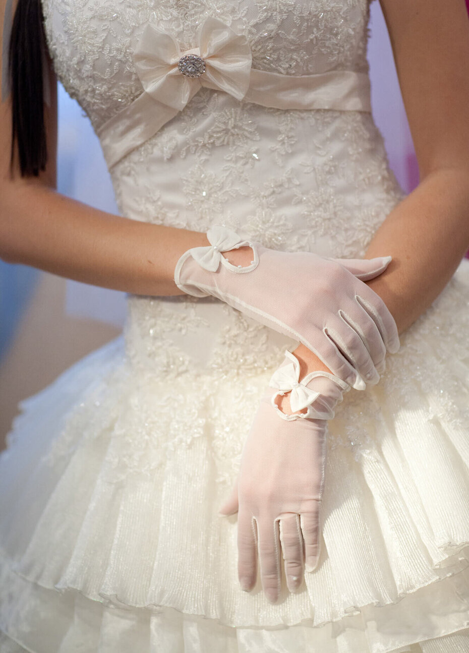 Braut Handschue Elegante Brauthandschue Satin fingerlos 30cm Hochzeit R38 